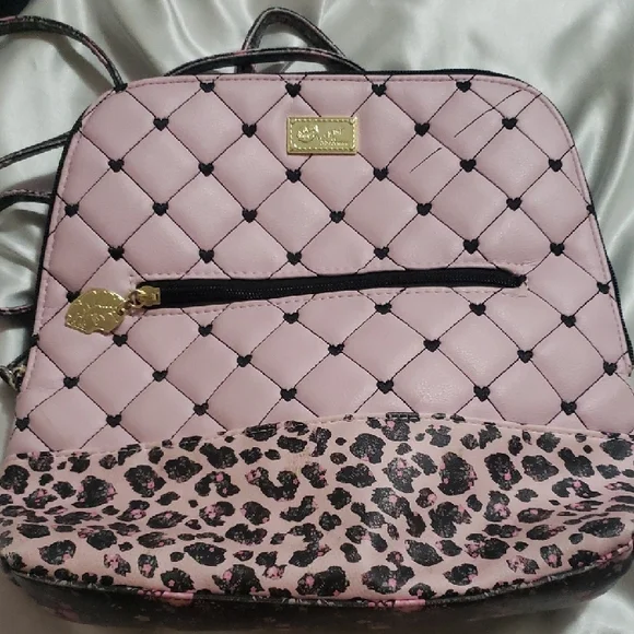 Betsey Johnson Pink Quilted Backpack with Leopard Print - Picture 1 of 5